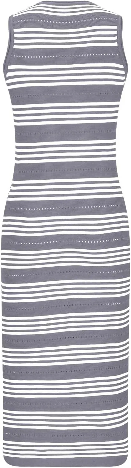 Casual Dresses for Women Striped Short Sleeve Midi Dress Button Ribbed Knit Work Summer Vacation Boho Party Dress 2025