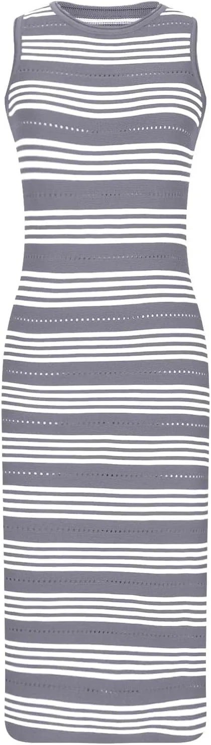 Casual Dresses for Women Striped Short Sleeve Midi Dress Button Ribbed Knit Work Summer Vacation Boho Party Dress 2025