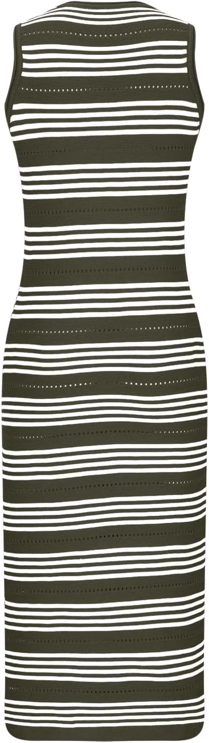 Casual Dresses for Women Striped Short Sleeve Midi Dress Button Ribbed Knit Work Summer Vacation Boho Party Dress 2025