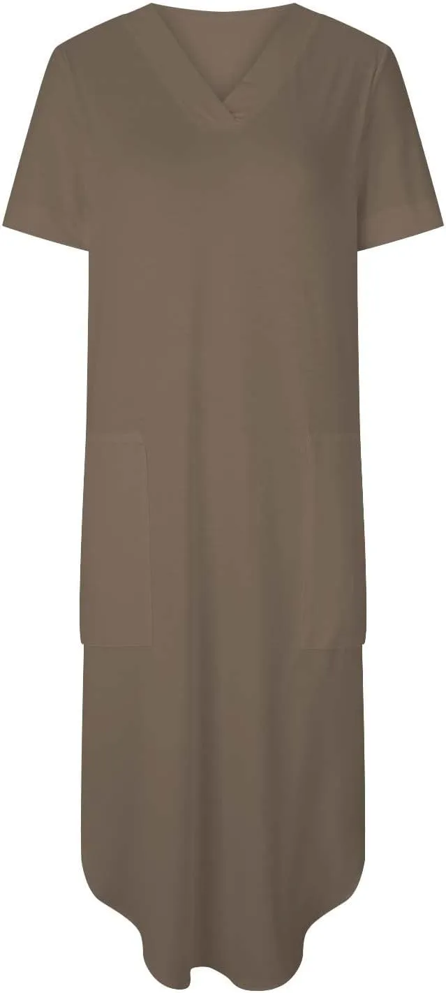 Casual Dresses for Women Summer Short Sleeve T-Shirt Dress Swing A Line Beach Vacation Sundresses with Pockets