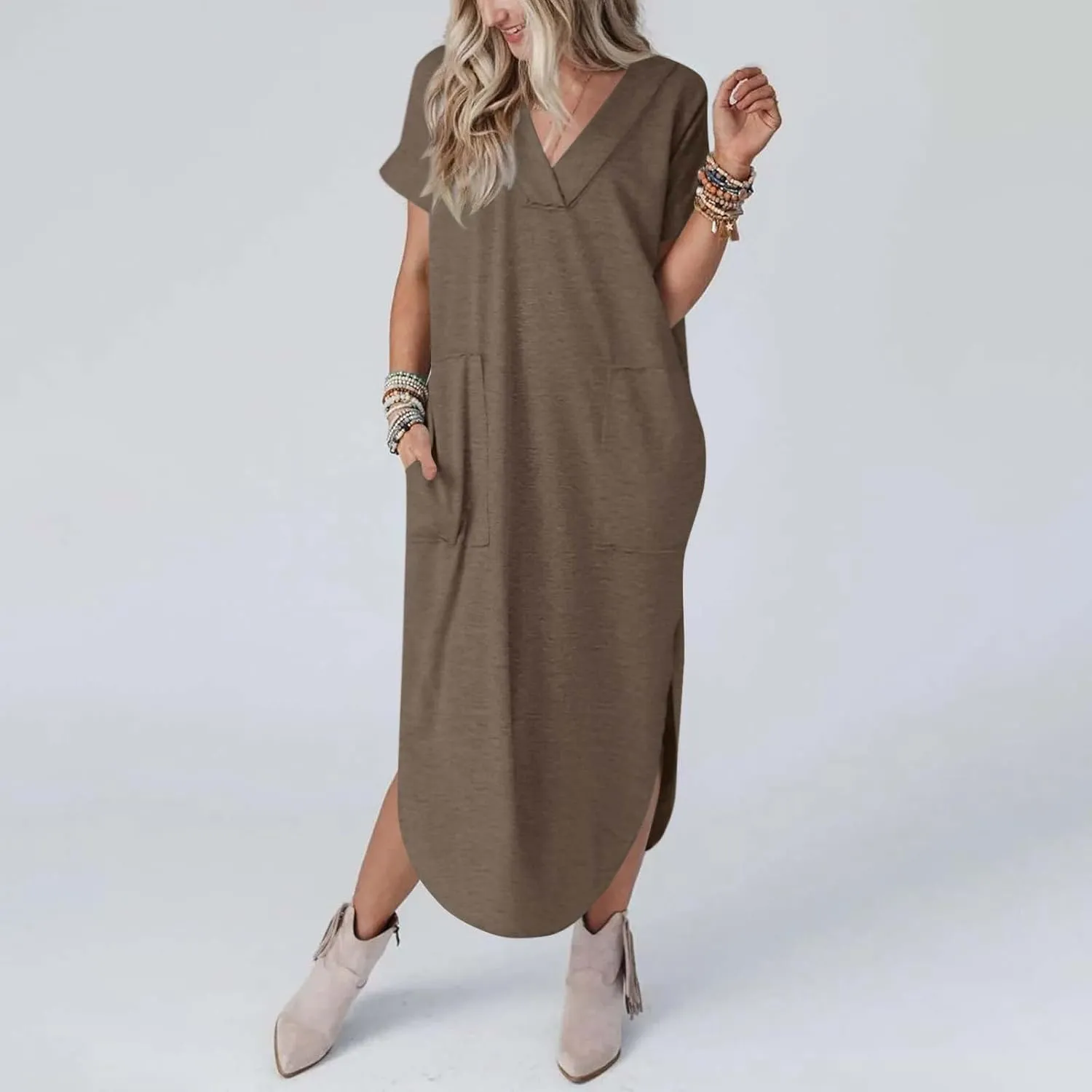 Casual Dresses for Women Summer Short Sleeve T-Shirt Dress Swing A Line Beach Vacation Sundresses with Pockets
