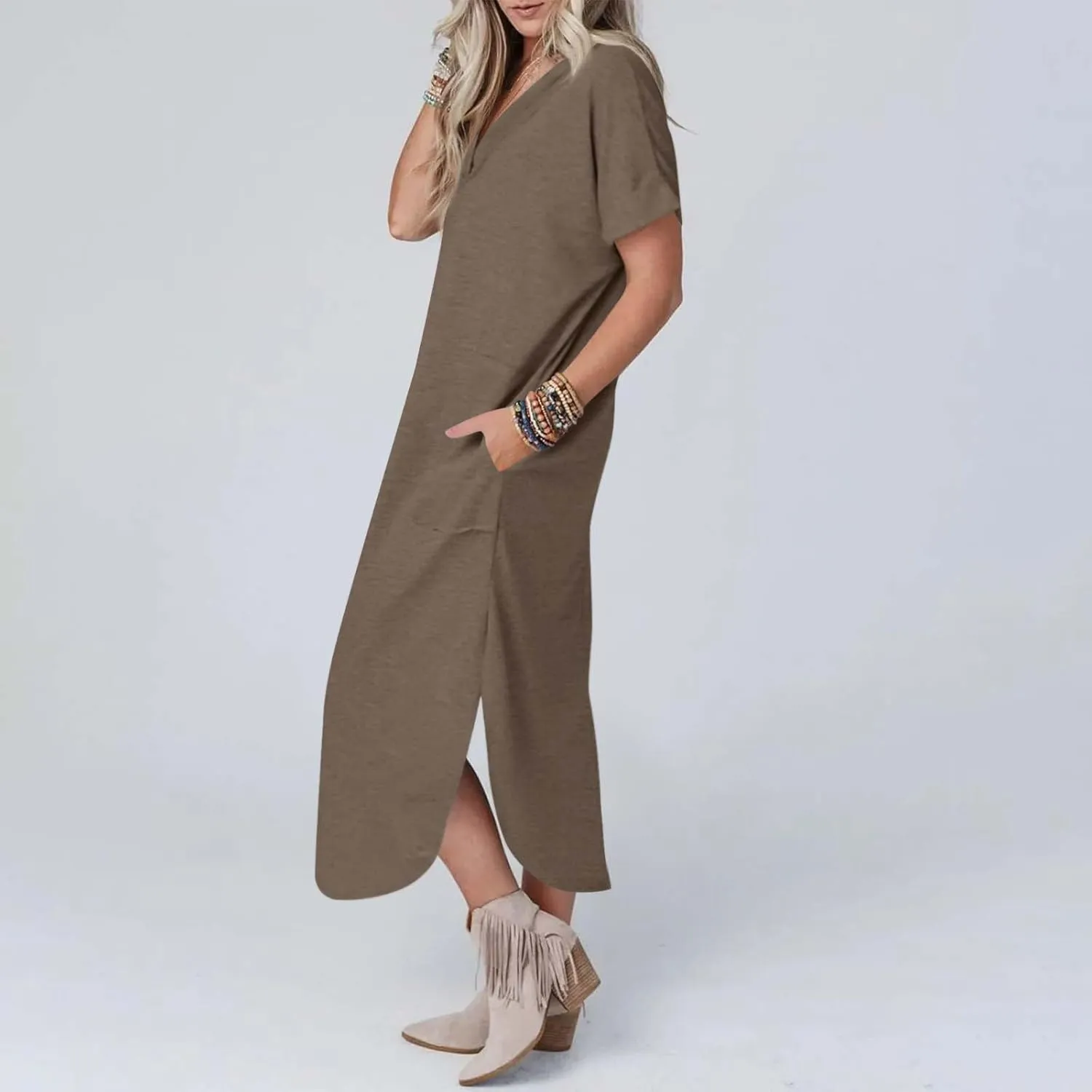 Casual Dresses for Women Summer Short Sleeve T-Shirt Dress Swing A Line Beach Vacation Sundresses with Pockets