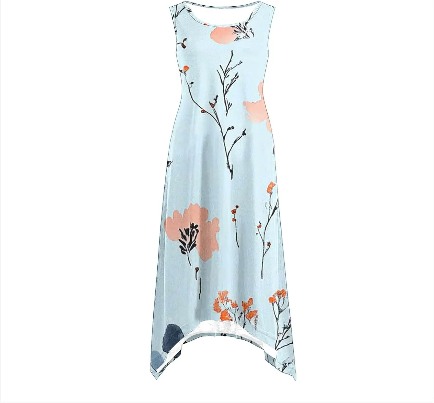 Casual Dresses for Women Summer Sleeveless Floral Beach Sundresses Flowy Irregular Hem Wedding Guest Midi Dress