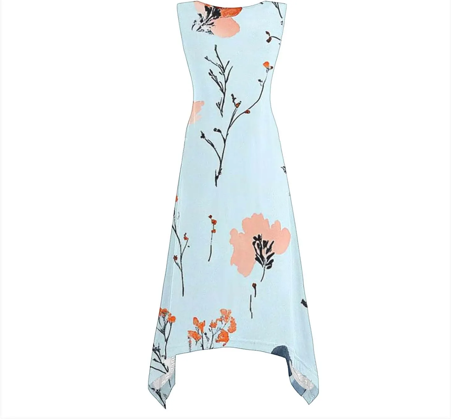 Casual Dresses for Women Summer Sleeveless Floral Beach Sundresses Flowy Irregular Hem Wedding Guest Midi Dress