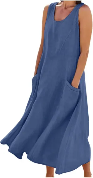 casual dresses for women summer sleeveless striped flowy ruffle dress long tshirt dress with pockets beach sundress