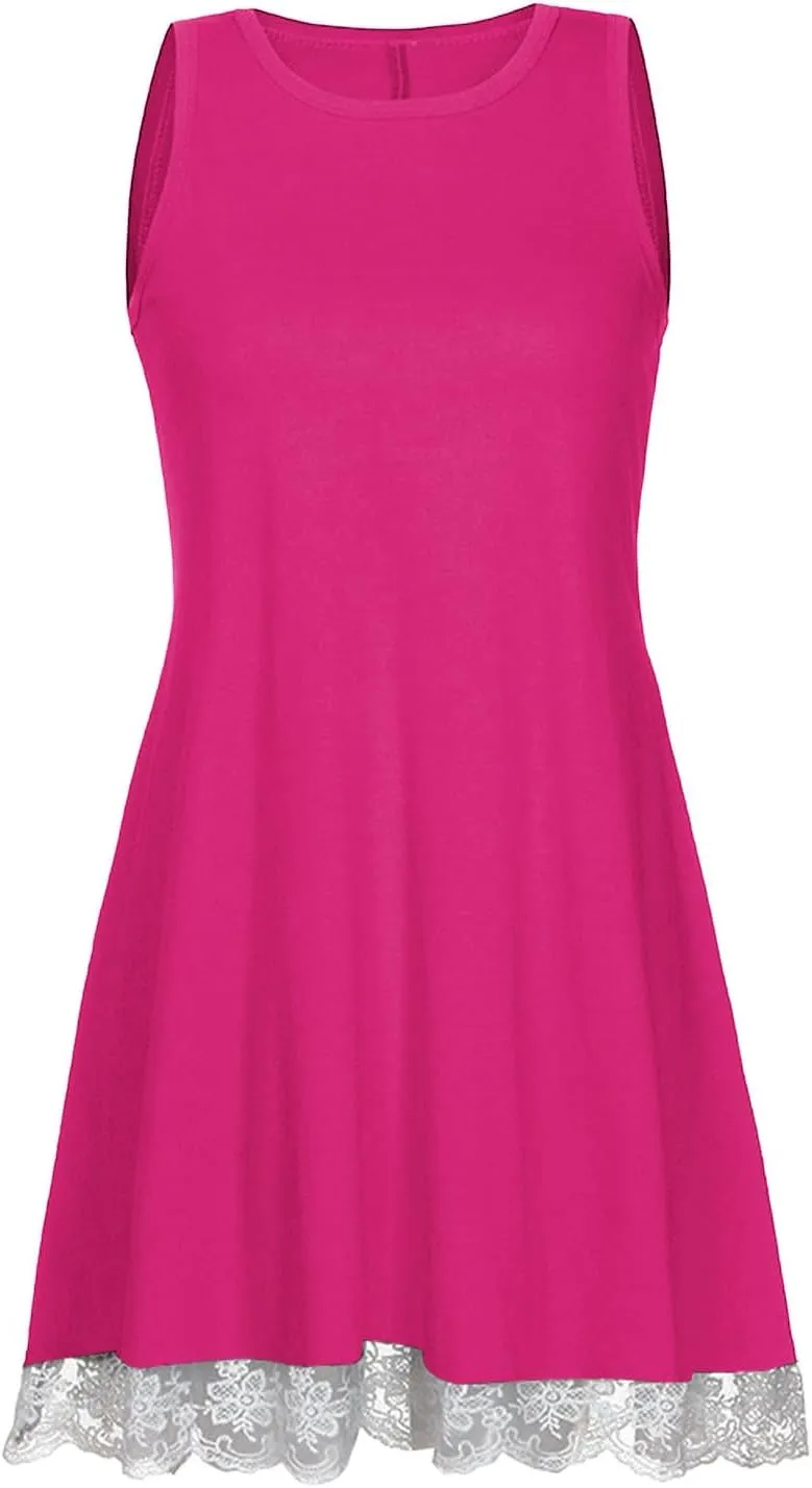 Casual Vacation Tank Dress for Women Crew Neck Solid Sleeveless Sundress Summer Basic Loose Hem Beach Mini Dresse