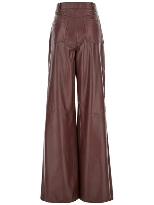 'Catania' Brown Wide Pants In Smooth Leather Woman