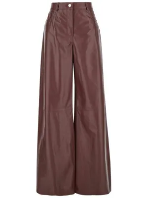 'Catania' Brown Wide Pants In Smooth Leather Woman