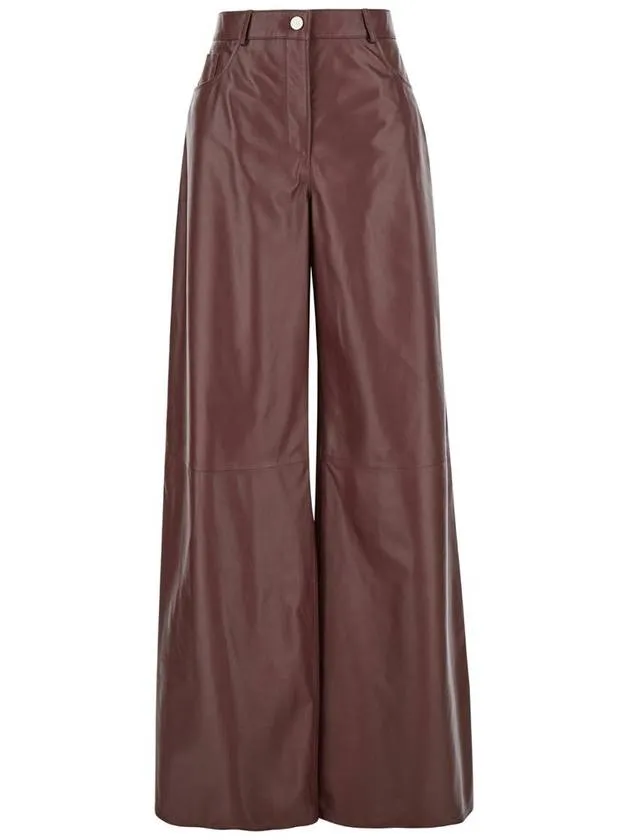 'Catania' Brown Wide Pants In Smooth Leather Woman