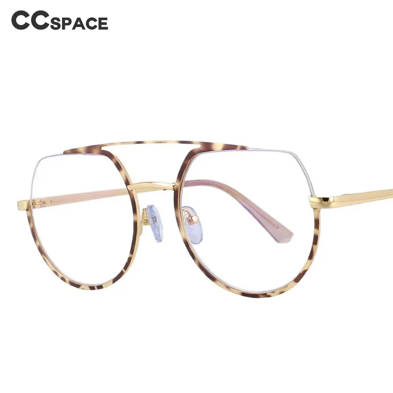 CCspace Unisex Semi Rim Oversized Round Double Bridge Alloy Eyeglasses 54071