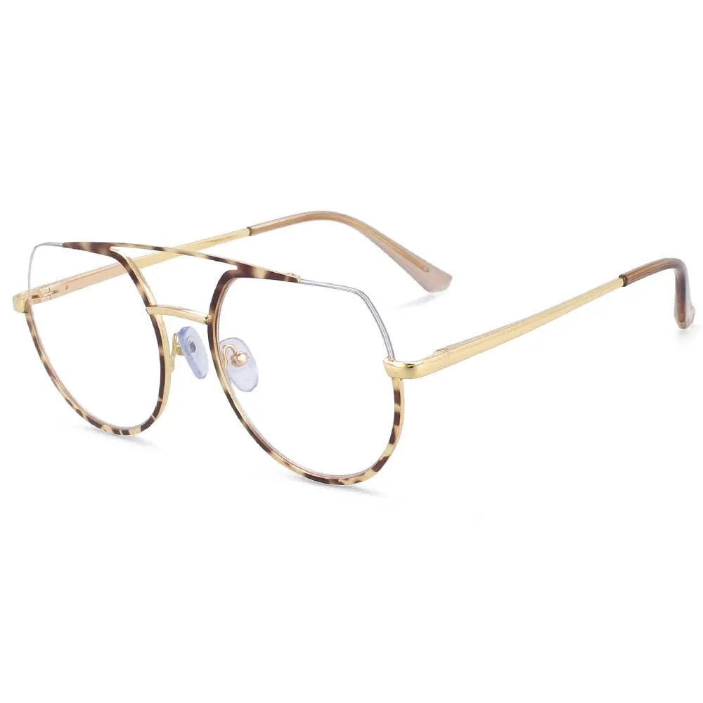 CCspace Unisex Semi Rim Oversized Round Double Bridge Alloy Eyeglasses 54071