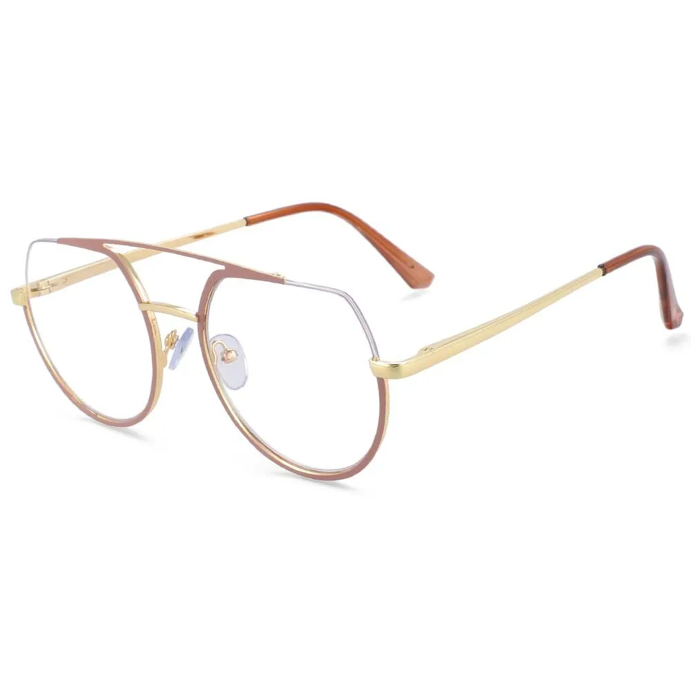 CCspace Unisex Semi Rim Oversized Round Double Bridge Alloy Eyeglasses 54071
