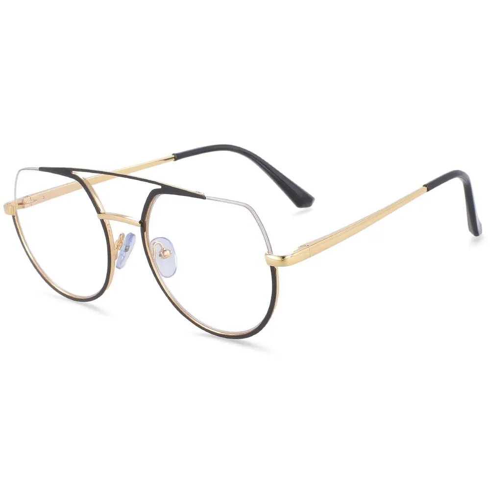 CCspace Unisex Semi Rim Oversized Round Double Bridge Alloy Eyeglasses 54071