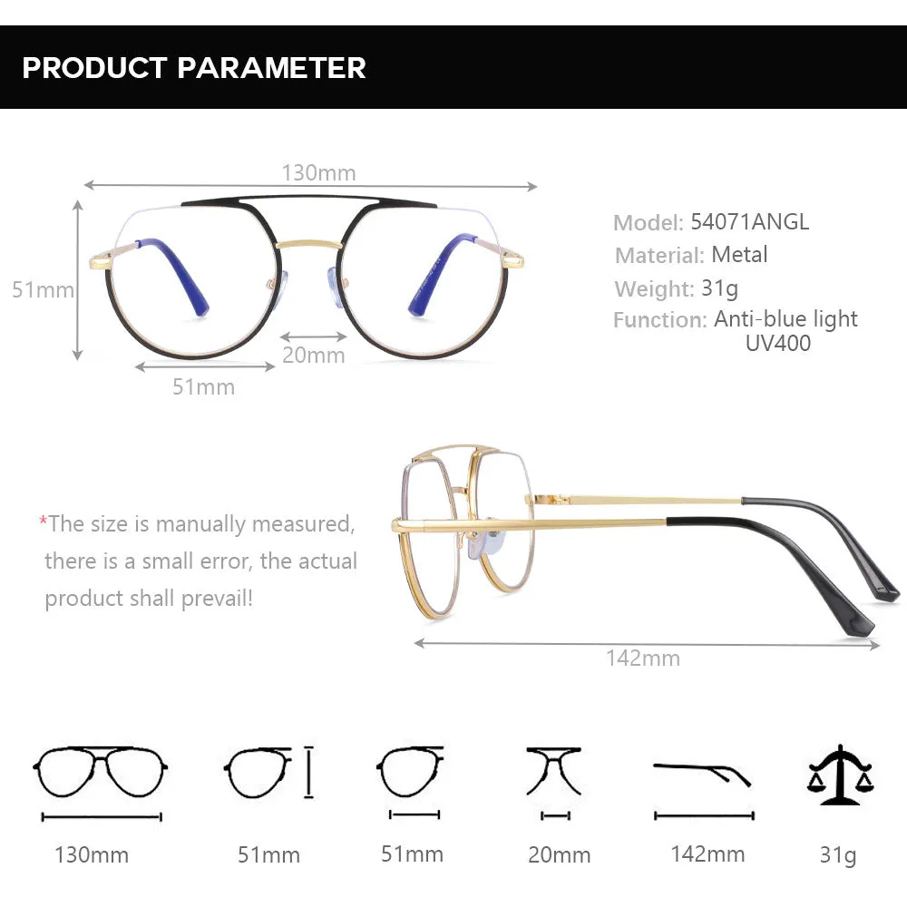 CCspace Unisex Semi Rim Oversized Round Double Bridge Alloy Eyeglasses 54071