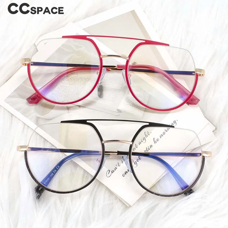 CCspace Unisex Semi Rim Oversized Round Double Bridge Alloy Eyeglasses 54071