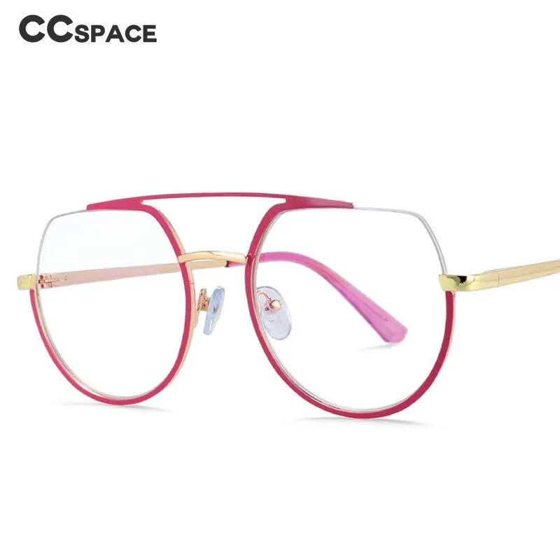 CCspace Unisex Semi Rim Oversized Round Double Bridge Alloy Eyeglasses 54071
