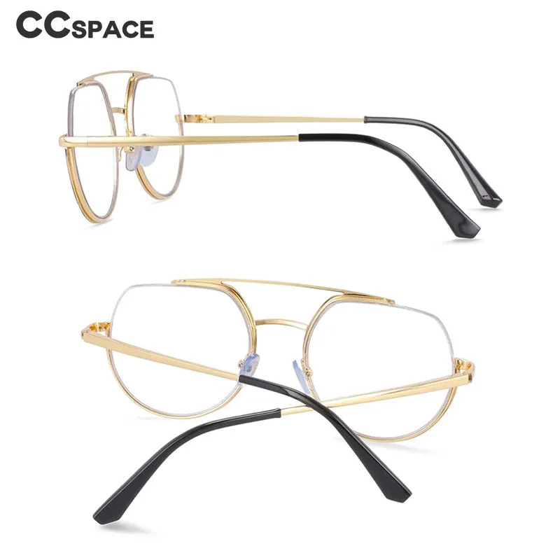 CCspace Unisex Semi Rim Oversized Round Double Bridge Alloy Eyeglasses 54071