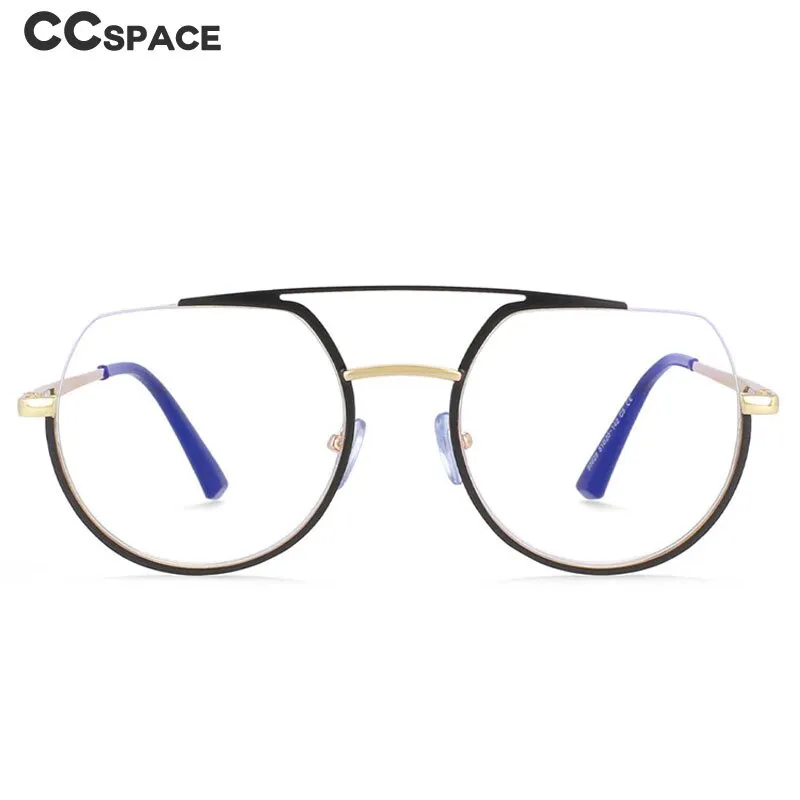 CCspace Unisex Semi Rim Oversized Round Double Bridge Alloy Eyeglasses 54071