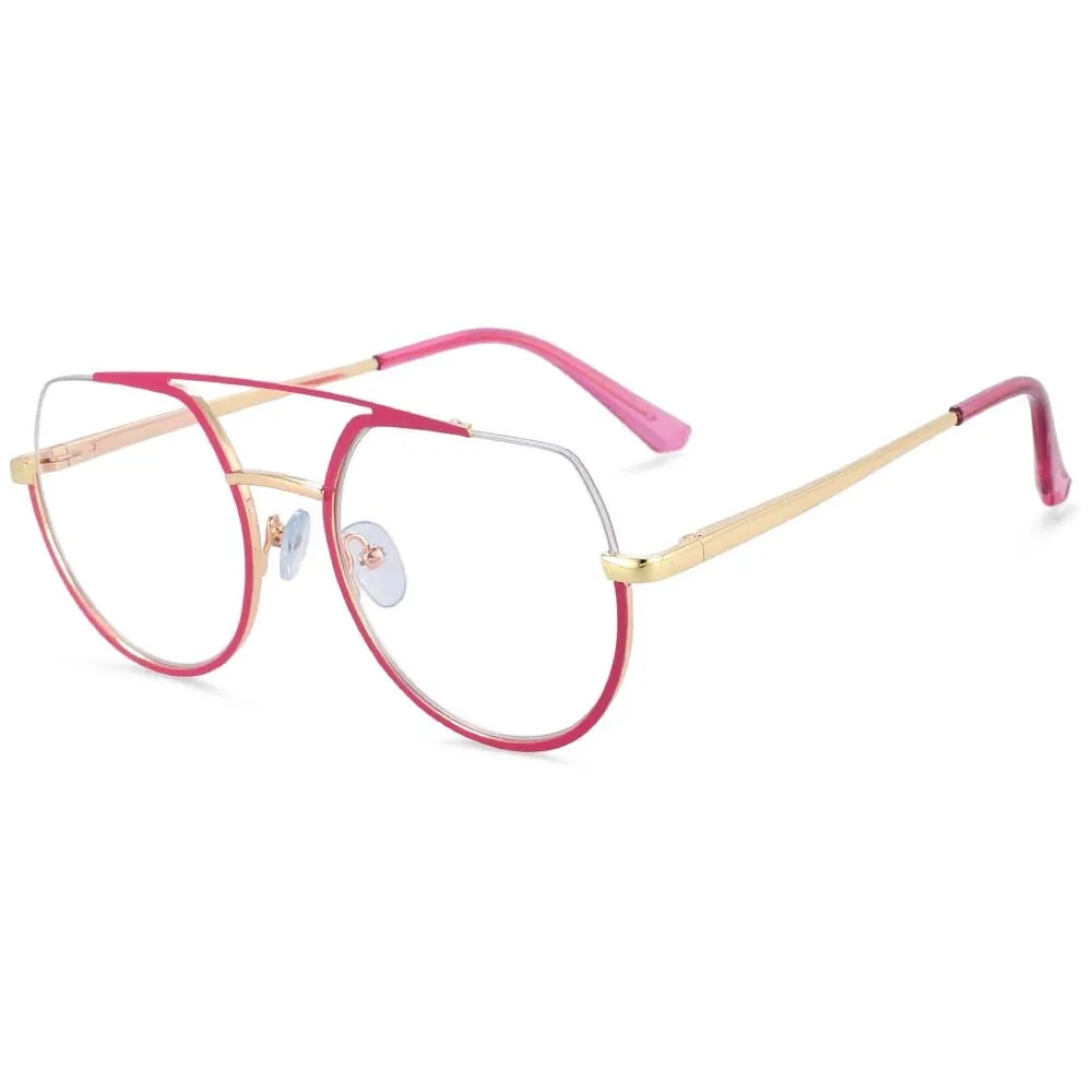CCspace Unisex Semi Rim Oversized Round Double Bridge Alloy Eyeglasses 54071