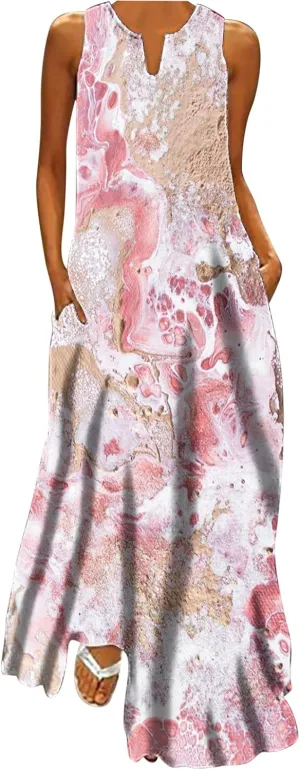 Ceboyel Womens Floral Summer Maxi Dress Flowy Casual Sundress Sleeveless Long Dresses Trendy Boho Ladies Clothing 2023