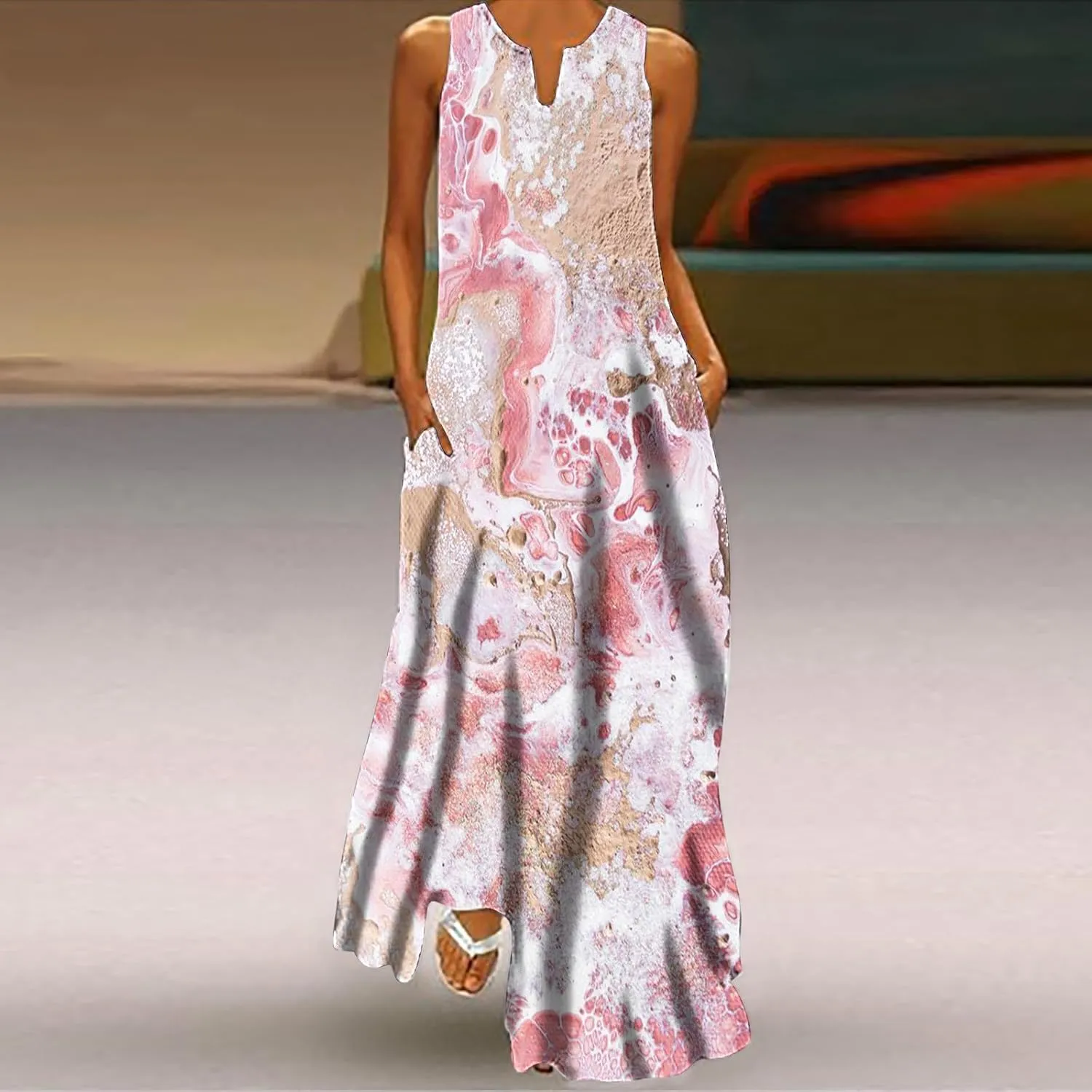 Ceboyel Womens Floral Summer Maxi Dress Flowy Casual Sundress Sleeveless Long Dresses Trendy Boho Ladies Clothing 2023