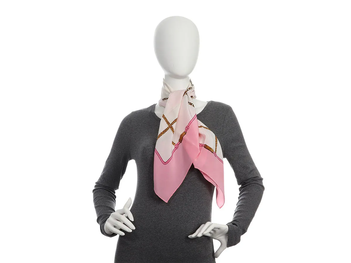 Chanel Pink Chain Grid Silk Scarf