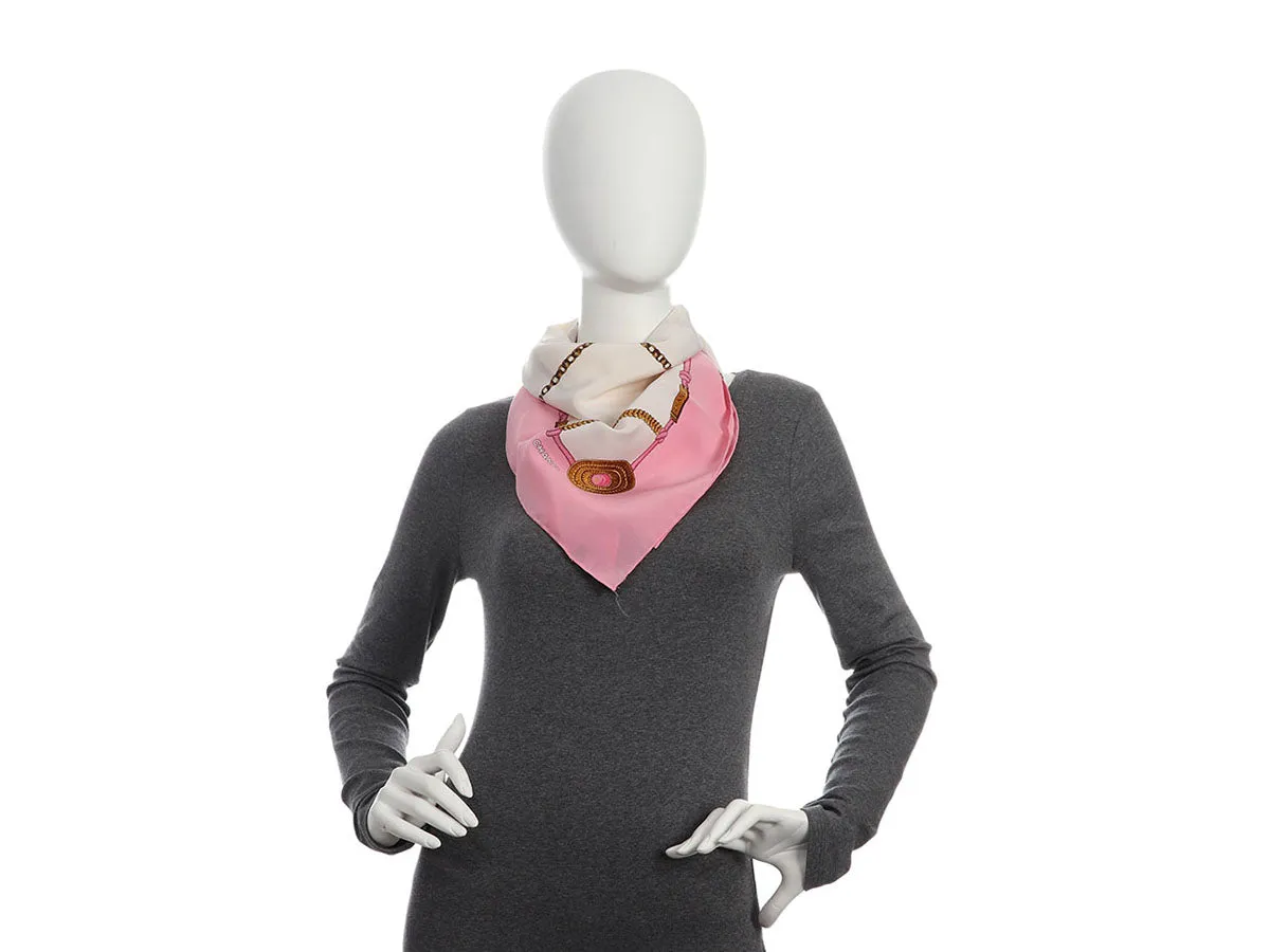 Chanel Pink Chain Grid Silk Scarf