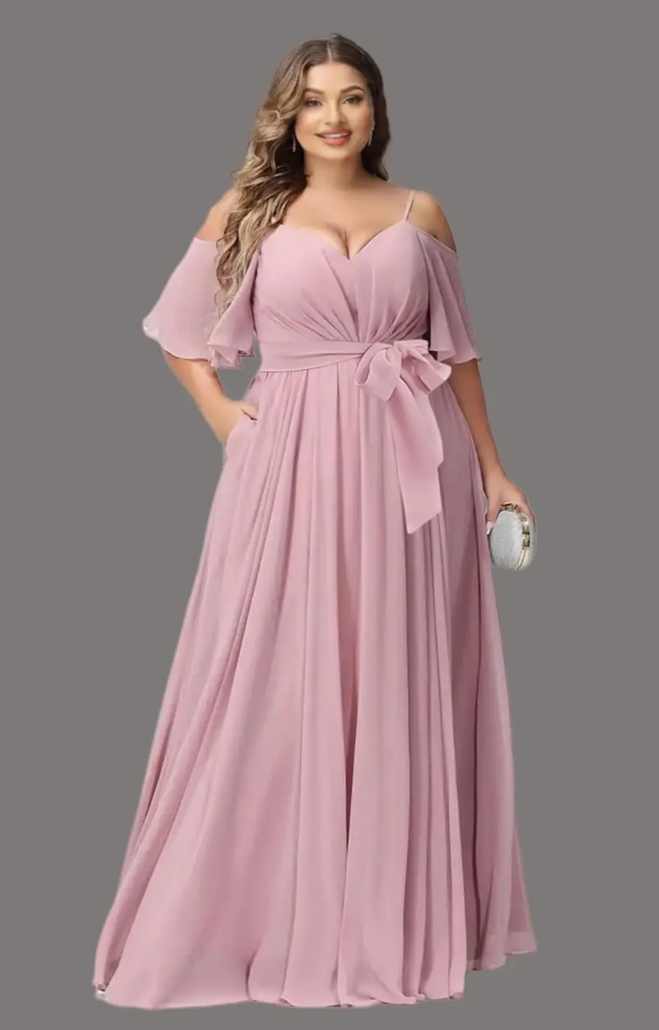 Chiffon Bridesmaid Dresses for Women 2025 Off Shoulder Spaghetti Straps A-Line Long Formal Dress with Slit