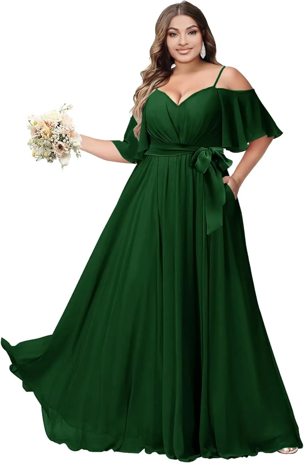Chiffon Bridesmaid Dresses for Women 2025 Off Shoulder Spaghetti Straps A-Line Long Formal Dress with Slit