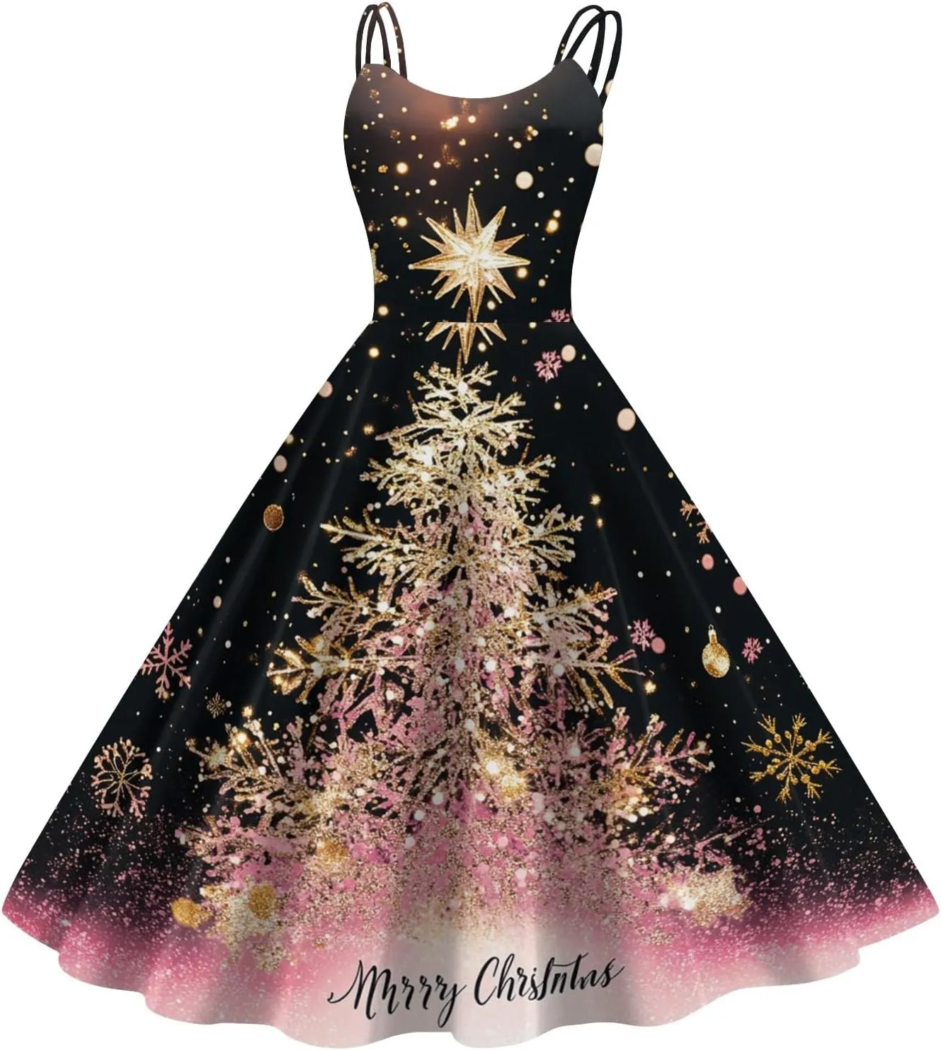 Christmas Dresses for Women 1950s Retro Vintage Spaghetti Strap Cocktail Rockabilly Floral Evening Swing Dress