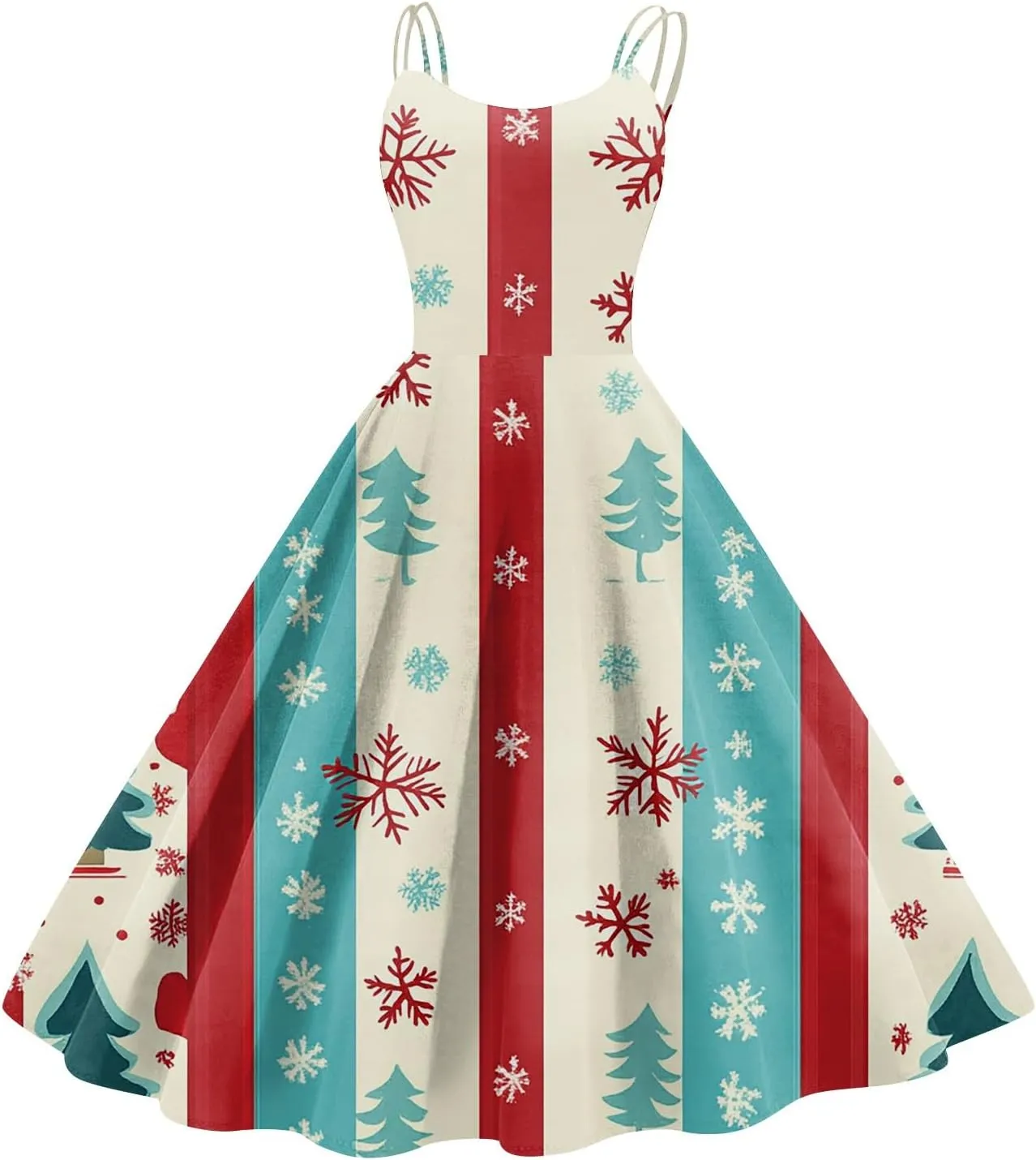 Christmas Dresses for Women 2024 Vintage Sleeveless Spaghetti Strap Dresses 1950s A-line Cocktail Midi Dress