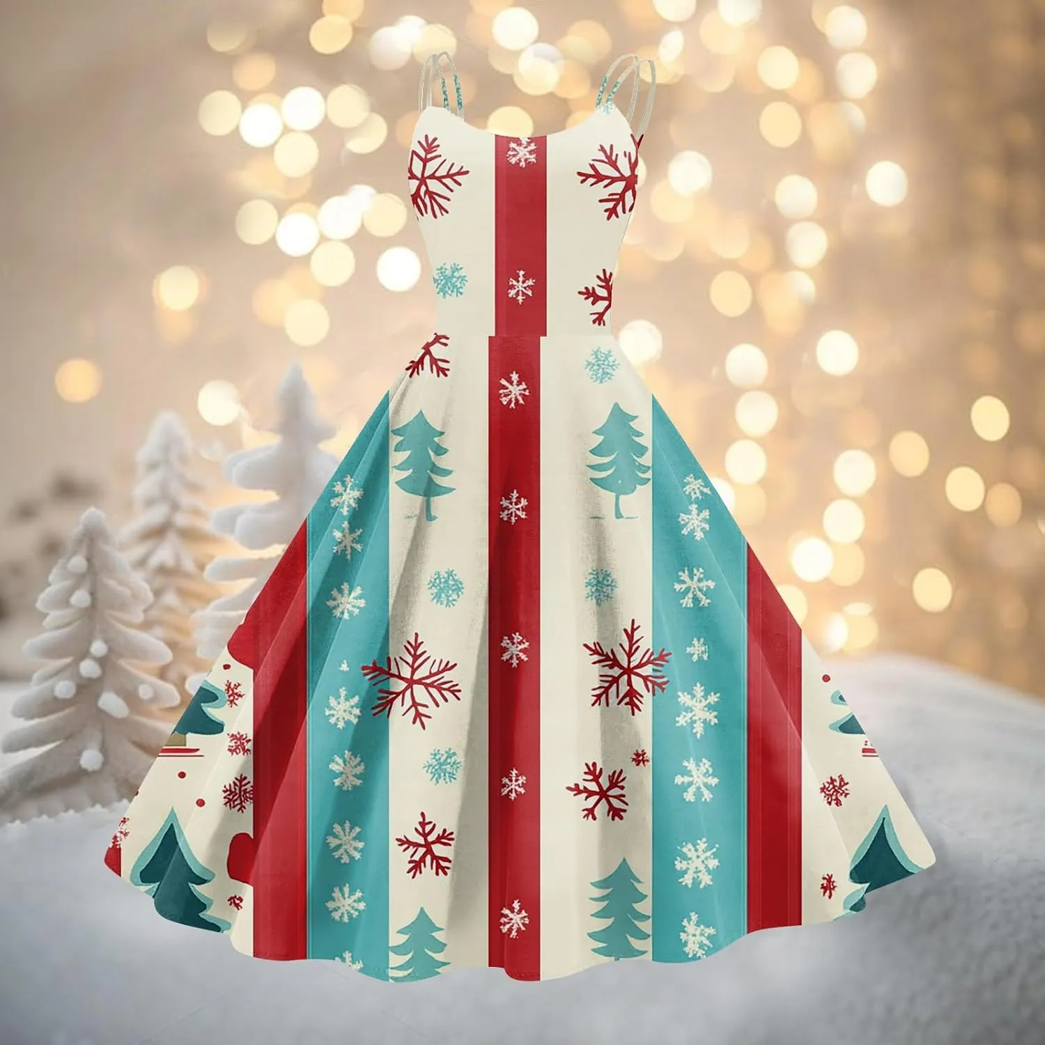 Christmas Dresses for Women 2024 Vintage Sleeveless Spaghetti Strap Dresses 1950s A-line Cocktail Midi Dress