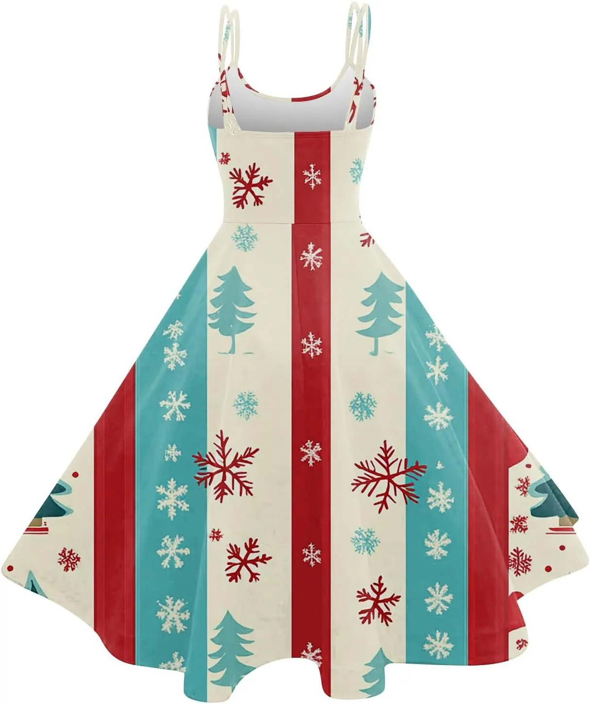 Christmas Dresses for Women 2024 Vintage Sleeveless Spaghetti Strap Dresses 1950s A-line Cocktail Midi Dress