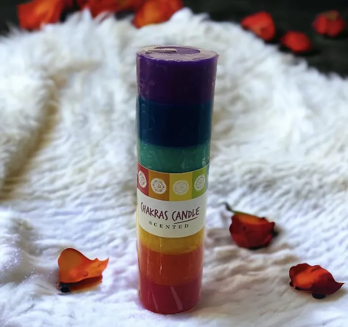 Ck Homez Chakra Pillar Candle for Home Decorations Aroma Therapy Candles for Gifting (Pack of 2)