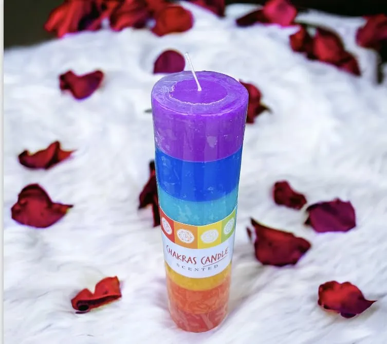 Ck Homez Chakra Pillar Candle for Home Decorations Aroma Therapy Candles for Gifting (Pack of 2)