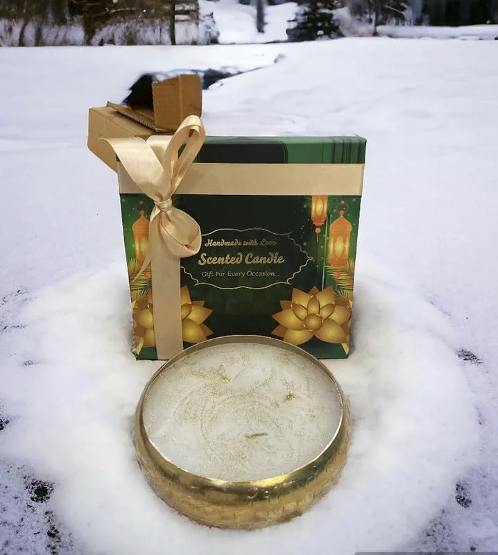 Ck Homez Gift Box with Metal Urli Candle Decorated with Golden Ribbon Aroma Therapy Candles for Home (Size 6 inch)