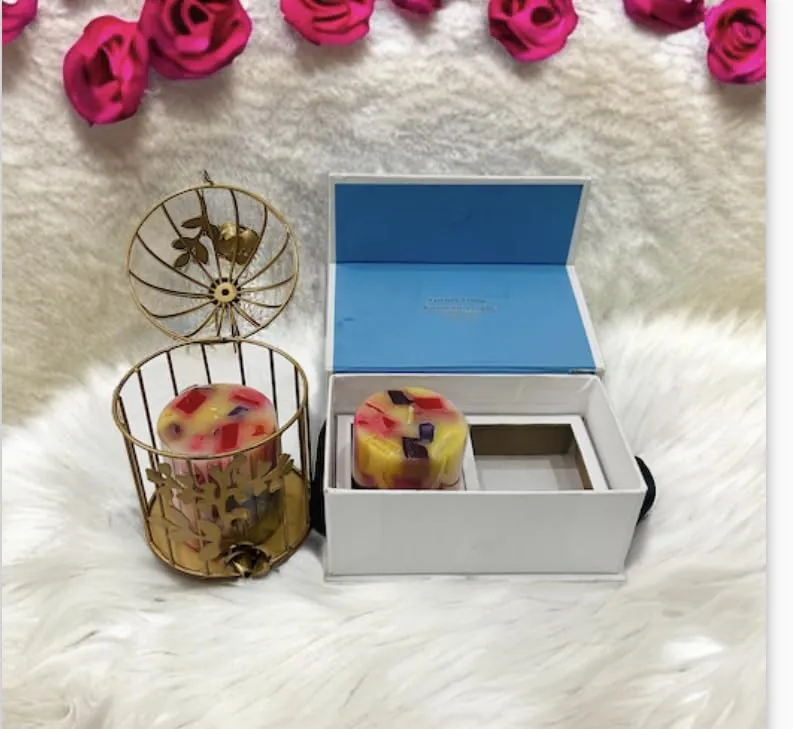 Ck Homez Magnetic Gift Box of Chunk Pillar Candle with 7inch Metal Cage Aroma Therapy Candles for Gifting (2 Pcs)