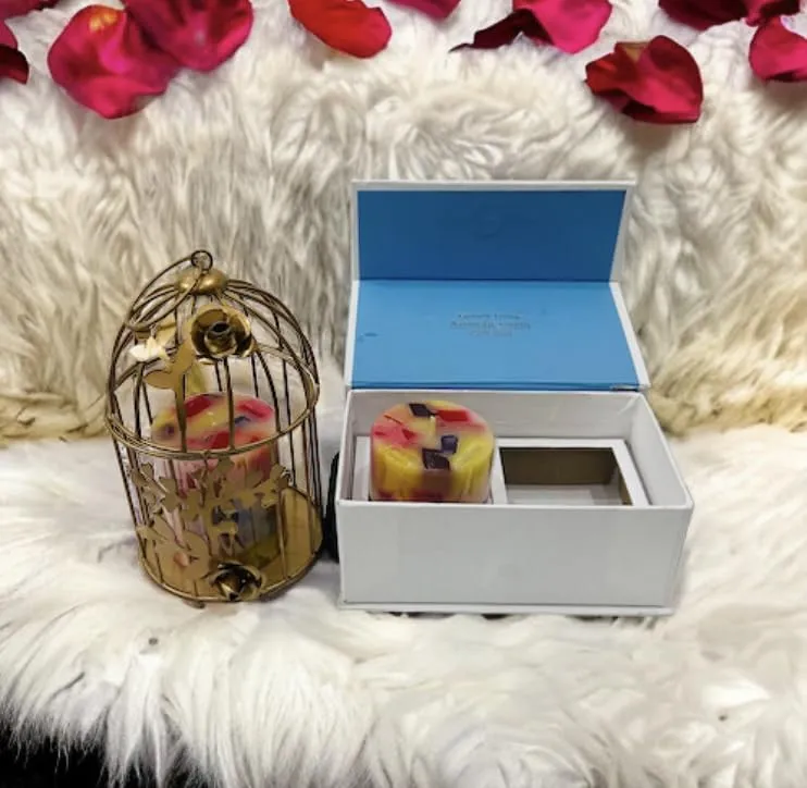 Ck Homez Magnetic Gift Box of Chunk Pillar Candle with 7inch Metal Cage Aroma Therapy Candles for Gifting (2 Pcs)