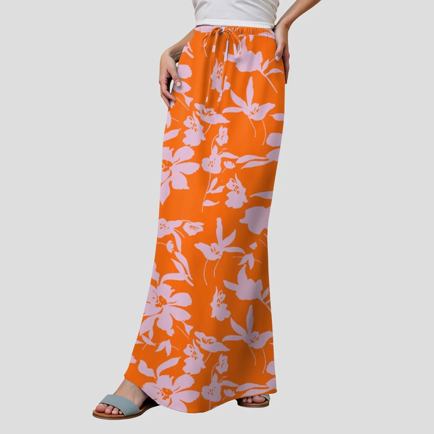 cooki Linen Maxi Skirts for Women Trendy 2025 Summer Comfy Linen Cotton Drawstring Low Waist Vacation Boho Flowy Long Skirts