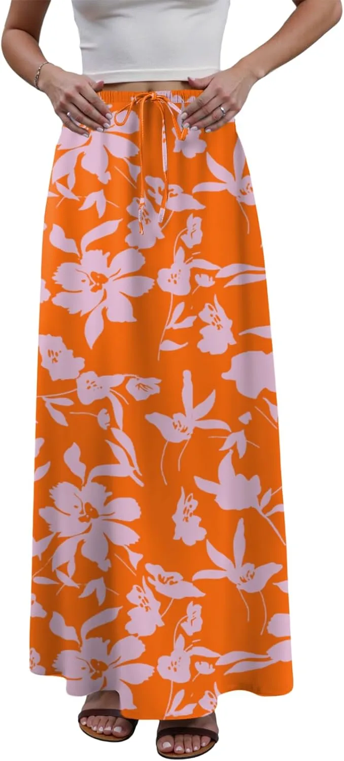 cooki Linen Maxi Skirts for Women Trendy 2025 Summer Comfy Linen Cotton Drawstring Low Waist Vacation Boho Flowy Long Skirts