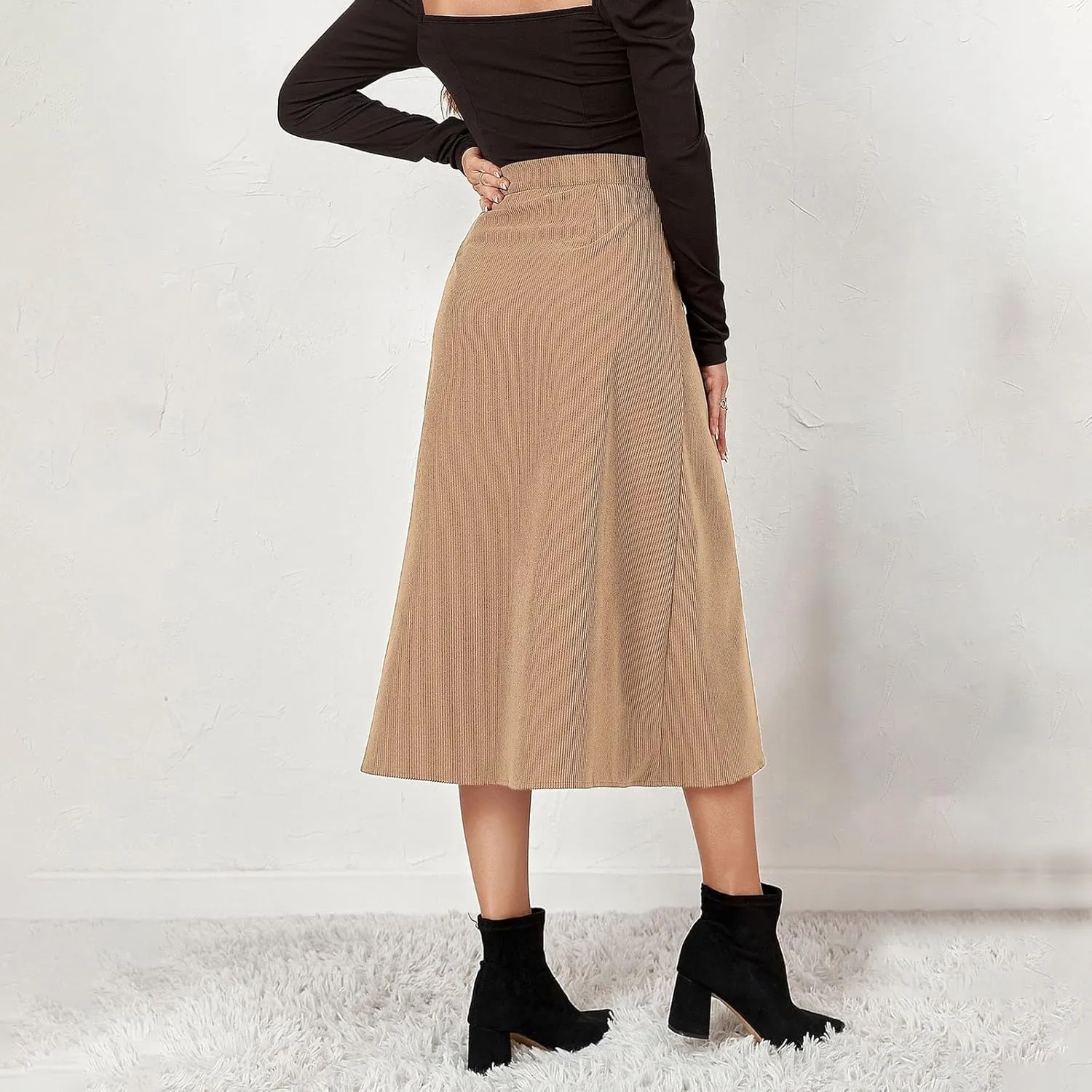 Corduroy Skirt Women High Waisted Suede Skirts Button Down A Line Midi Skirt Fall Winter Business Casual Long Skirts
