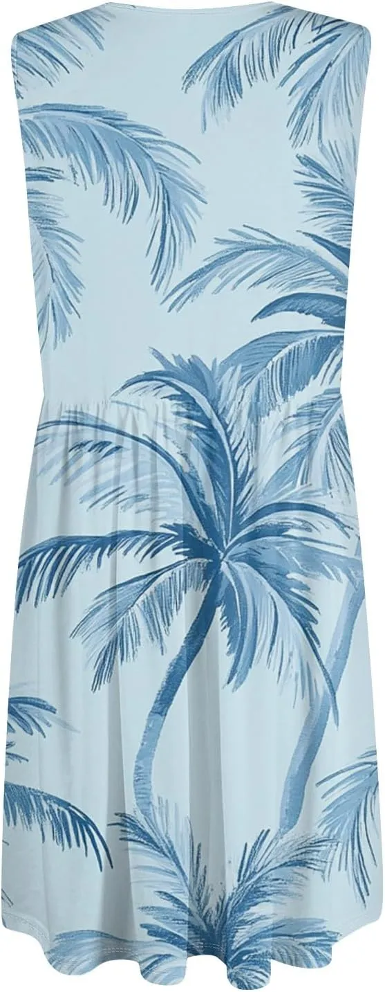 COTECRAM Summer Dresses for Women 2025 Beach Vacation Casual Sleeveless Tank Sundresses Boho Hawaiian Dress with Pockets