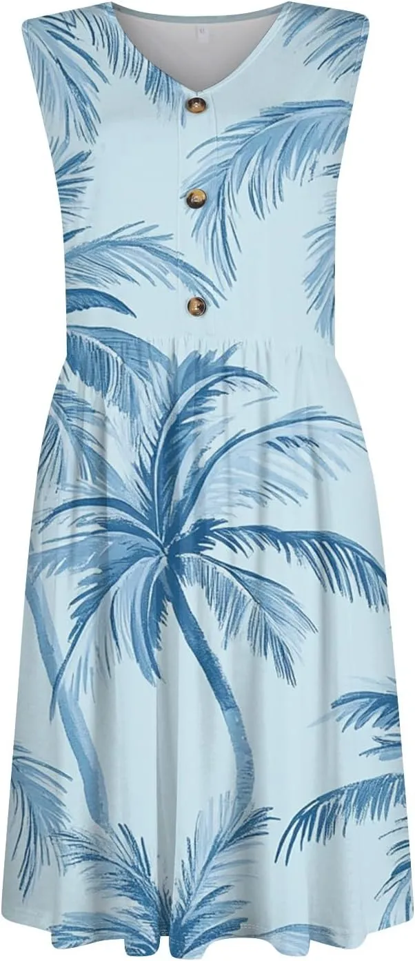 COTECRAM Summer Dresses for Women 2025 Beach Vacation Casual Sleeveless Tank Sundresses Boho Hawaiian Dress with Pockets