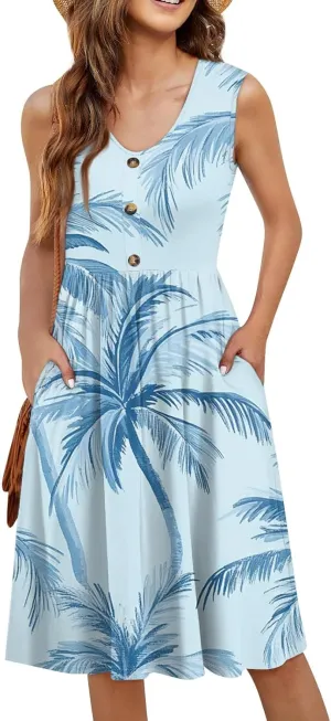 COTECRAM Summer Dresses for Women 2025 Beach Vacation Casual Sleeveless Tank Sundresses Boho Hawaiian Dress with Pockets