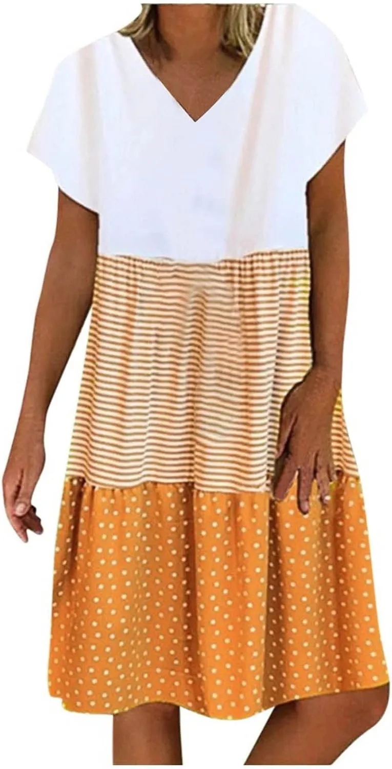 Cotton Dresses for Women 2025 Cap Sleeve Comfy Linen Dress Summer V Neck Beach Vacation Travel Dresses Clothes