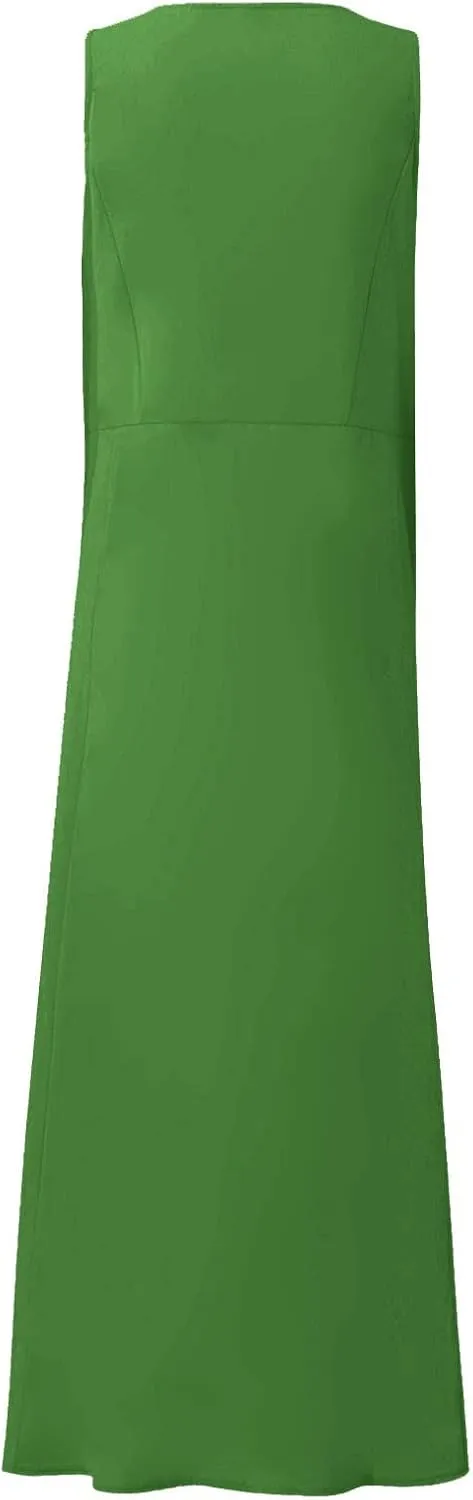 Cotton Linen Dresses for Women,Maxi Sleeveless Dresses Summer Casual Print Cotton Linen Sundress with Pockets (S-3XL)