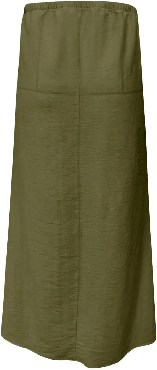 Cotton Linen Maxi Skirts for Women 2025 Drawstring Elastic Waist Dress A Line Cute Vacation Boho Long Flowy Skirts