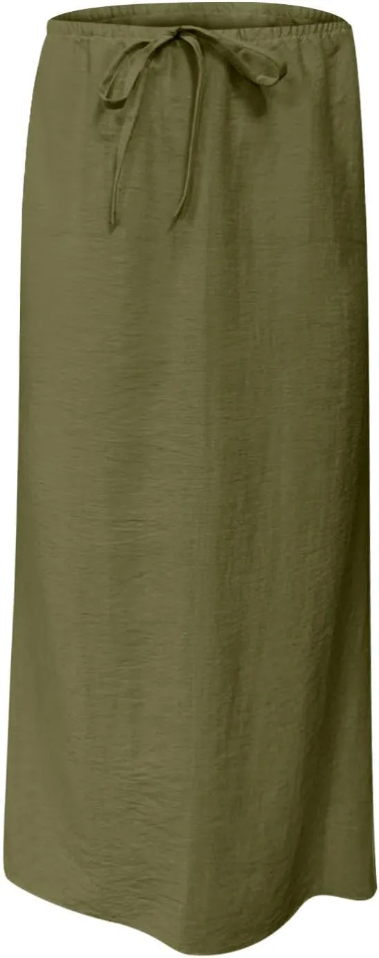 Cotton Linen Maxi Skirts for Women 2025 Drawstring Elastic Waist Dress A Line Cute Vacation Boho Long Flowy Skirts