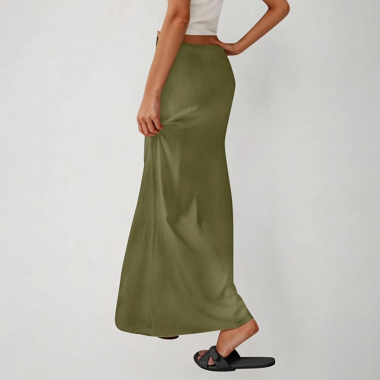 Cotton Linen Maxi Skirts for Women 2025 Drawstring Elastic Waist Dress A Line Cute Vacation Boho Long Flowy Skirts
