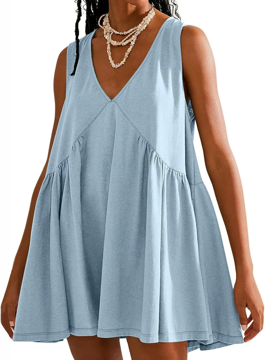 Cute Babydoll Dresses for Women 2024 Fashion Sleeveless Summer Mini Dress Casual Loose Ruffle Flowy Beach Sundress